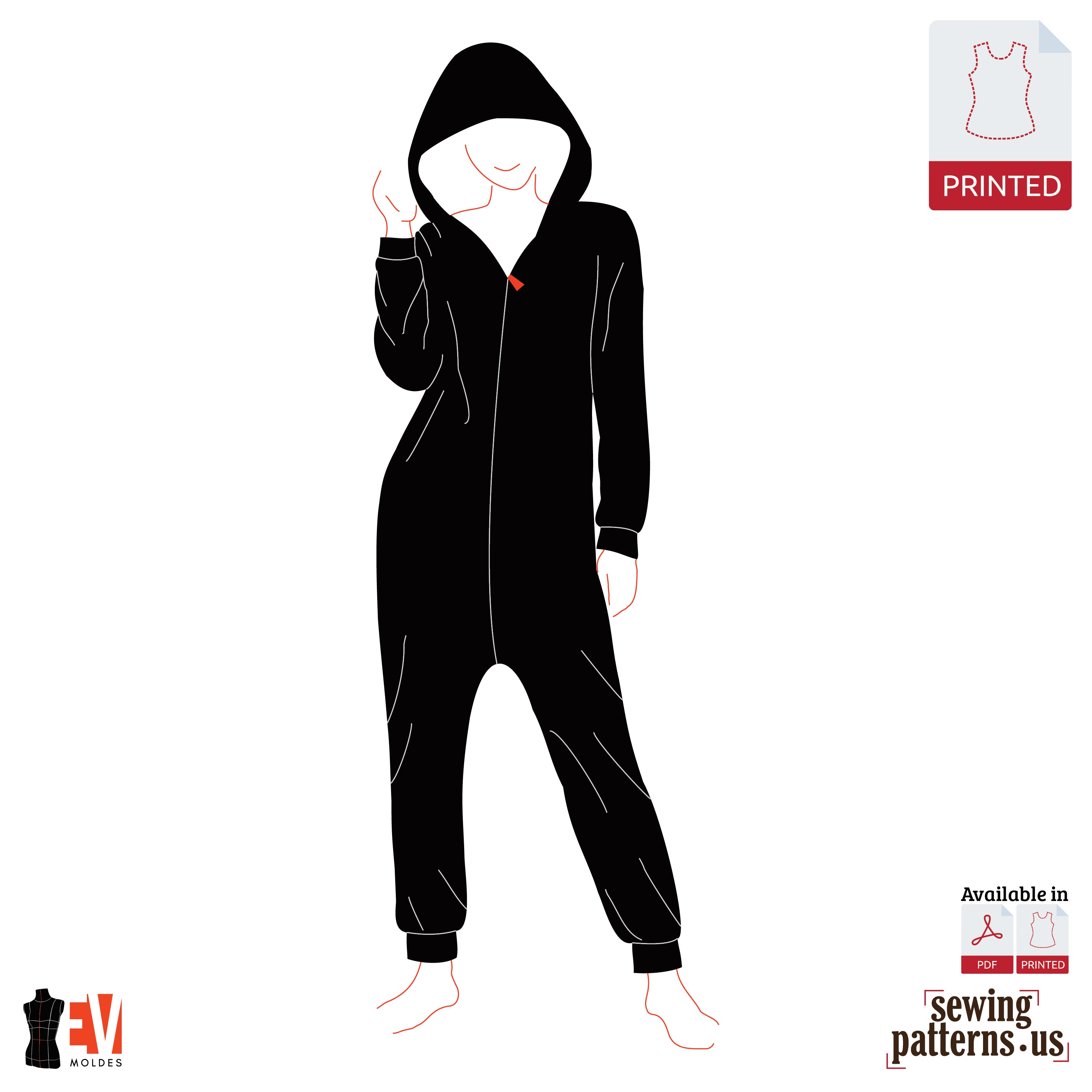 Unisex Hooded Sleepsuit with Diagonal Zipper – Sewing Patterns